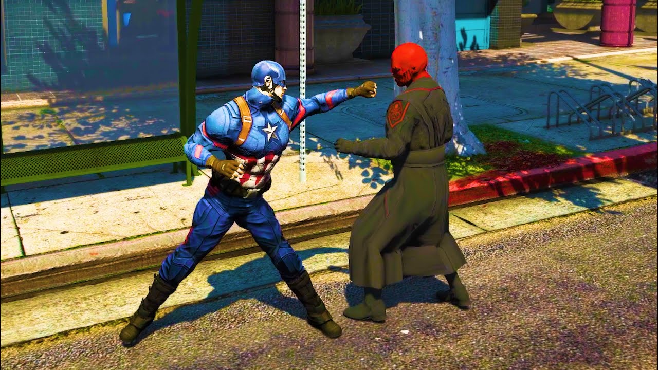 GTA 5 Ultimate Graphics Mod Captain America VS Red Skull Fight 3