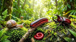 The Peaceful Forest Floor: Millipedes, Snails & Rhino Beetles Coexist #MicroEcosystem #peaceful 