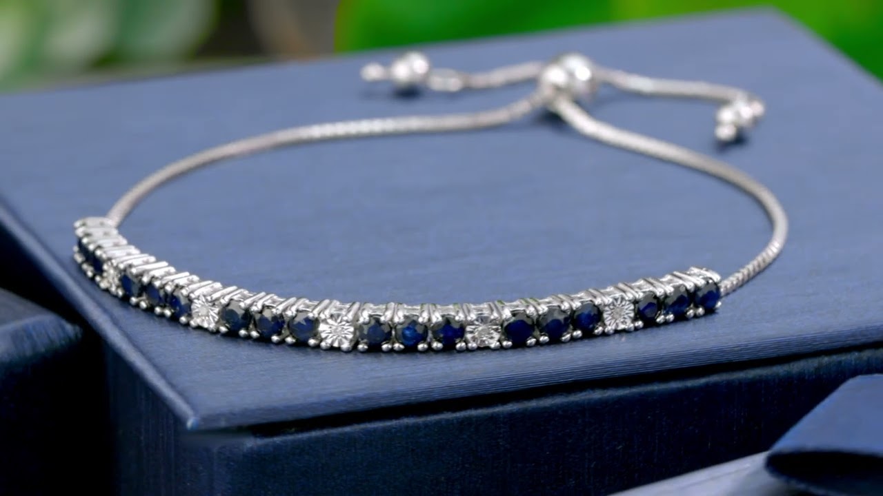 Amazoncom Gem Stone King 925 Sterling Silver Blue Sapphire and White Diamond Tennis Bracelet Jewelry
