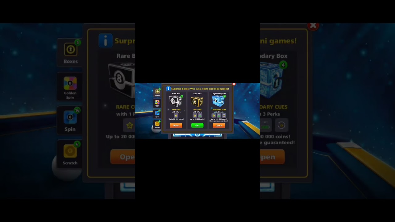 Opening legendary boxes in 8 ball pool 