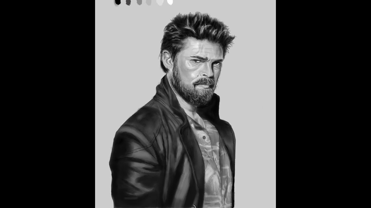Drawing Karl Urban (The Boys) in Photoshop with Mouse