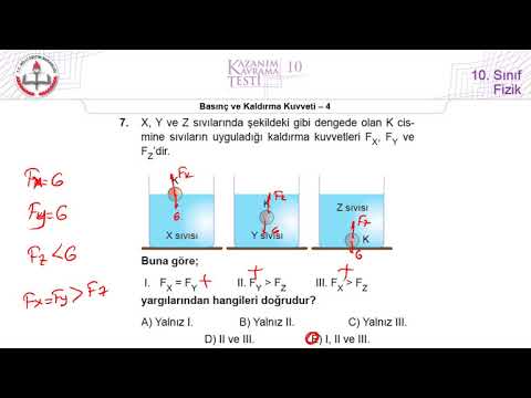 10.Sınıf MEB Fizik Kazanım Kavrama Testi-10 (Basınç ve Kaldırma Kuvveti-4) [2019-2020]