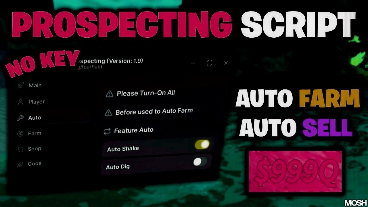 Prospecting! Script (PASTEBIN 2026) (AUTOFARM, AUTO SELL ALL , WALK SPEED )