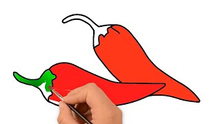 Chilli Drawing & Coloring For Kids - Colouring Pages of Vegetables