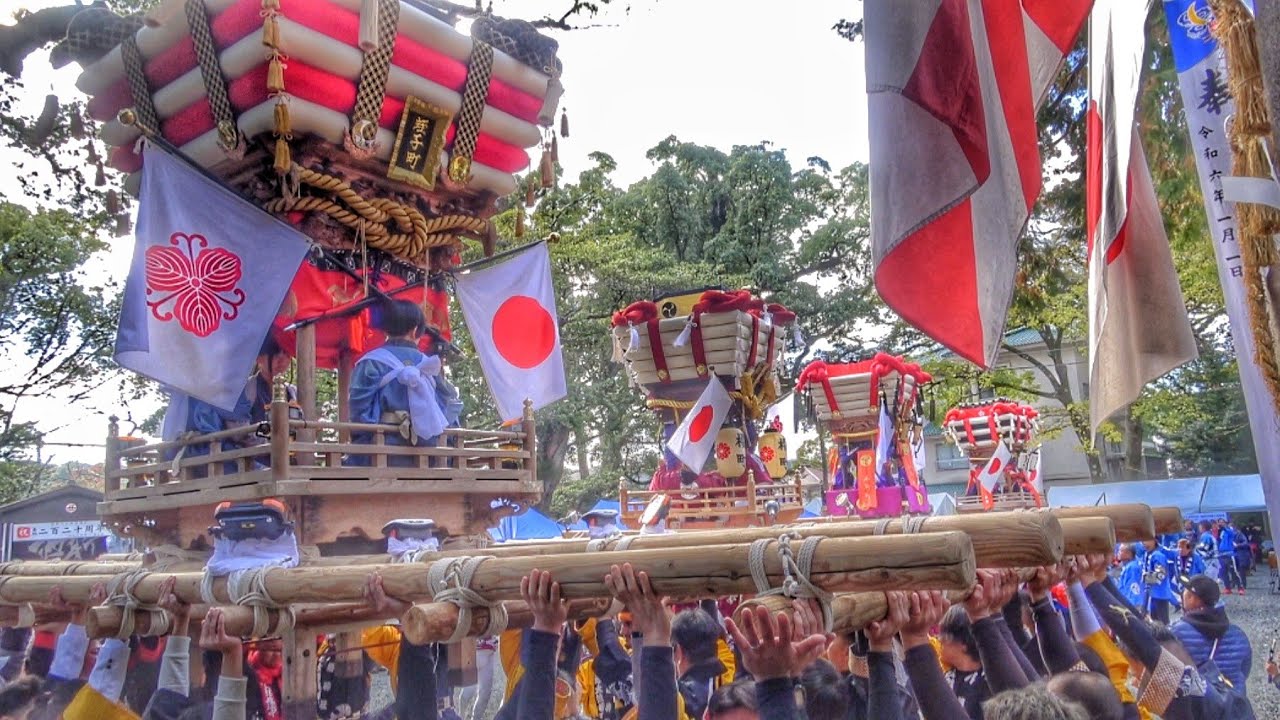 2024.12.15 日和佐八幡神社 ちょうさ 4台差し上げ など(戎町·桜町·西新町·本町) 祭り×吹筒煙火サミット 徳島県海部郡美波町  日和佐八幡神社 太鼓台