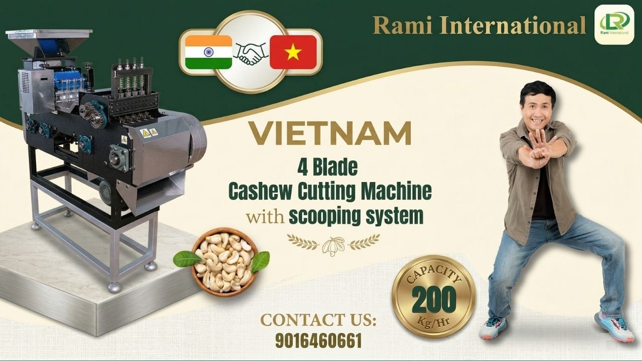 Vietnam 4 Blade Cashew Cutting Machine With Scooping System🔥 Capacity: 200 Kg/Hr🎯John Cashew Machine