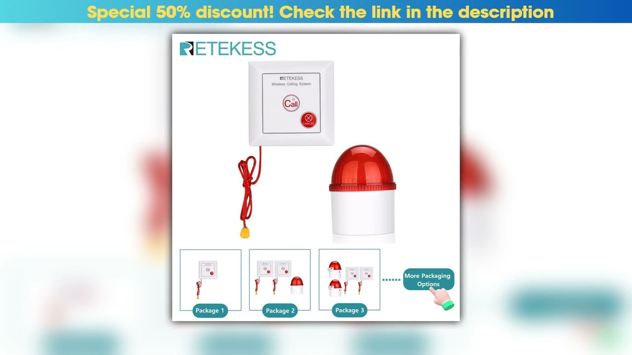 Best Retekess TH103 Caregiver Pager Alarm Strobe Siren Call System Pull Rope Waterproof Call Button