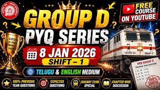 RRB Group D 2026 PYQ Series | 8 Jan 2026 Shift-1 Questions with Solutions | Telugu & English