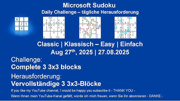Sudoku Daily Challenges | Classic - Easy | Aug 27th, 2025
