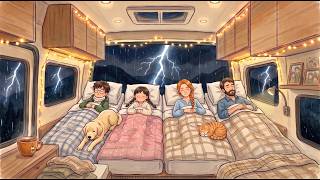 Cozy Family Night in Our Bus Home Heavy Rain & Thunder | Ghibli Style ASMR | Cozy Coca & Ken screenshot 1