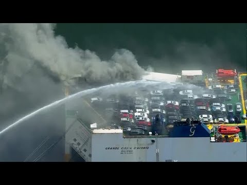 Cargo ship carrying vehicles continues to burn in New Jersey port- 2 ...
