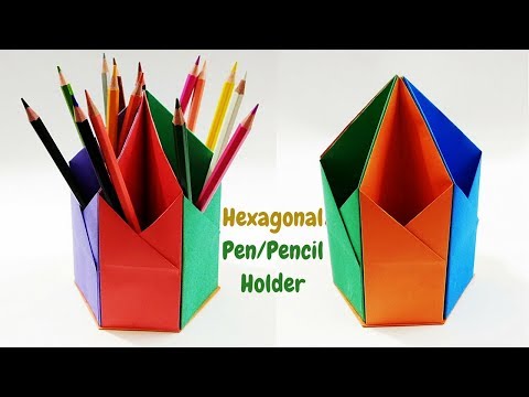 how-to-make-paper-pen-stand/holder-|-hexagonal-paper-pen-pencil-holder-|-origami-pen-holder