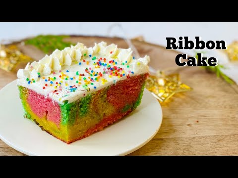 Eggless Ribbon cake | Swirl Pastel Cake |  Vanilla Cake | Cake Recipes | Flavourful Food