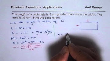 Dimensions of A Rectangle 5 cm greater than twice width for given Area