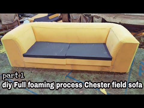 how to put foam belt sofa Chester field couch sofa foaming process part 1