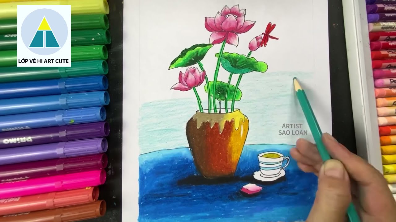 Hướng Dẫn Vẽ Tranh Tĩnh Vật | Vẽ Hoa Sen | How To Draw Lotus Flower Vase |  Vẽ Siêu Dễ - Youtube