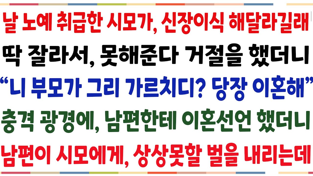 (반전신청사연)날 지독히 괴롭혔던 시모가 신장이식 해달라고 하길래, 딱~ 잘라 못해준다거절을 했더니 