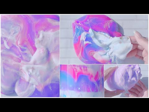 ASMR￤ゆめかわ宇宙柄のマーブルをじっくり楽しむ🦄🪐🌈海外グルーの 雪崩スライム❄️