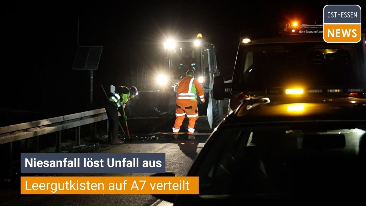 NEUENSTEIN: Niesanfall löst Unfall aus - Leergutkisten auf A7 verteilt