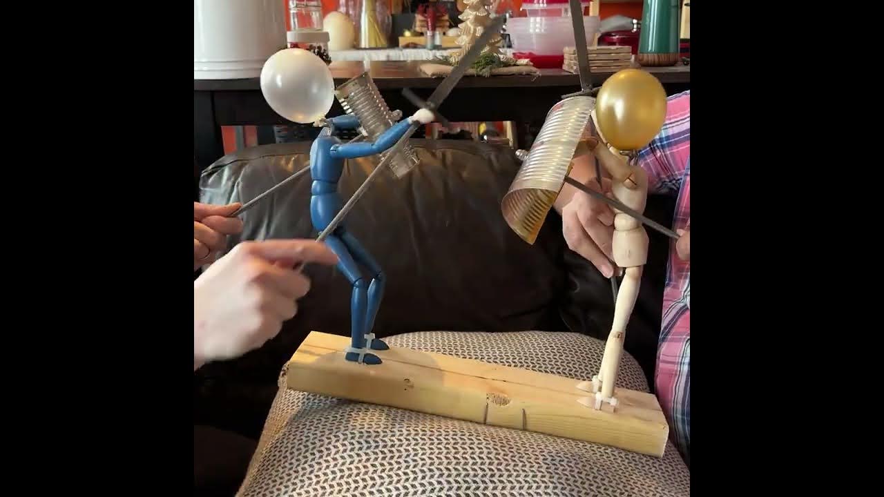 Handmade Wooden Puppet Fencing Game