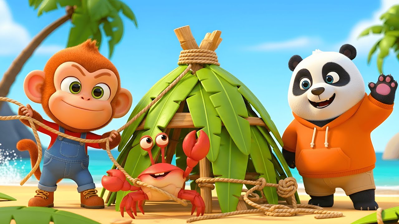 Farmer Monkey & Panda Friend Set Up Camp at the Beach 🐒🐼🏕️ | Funny Farm