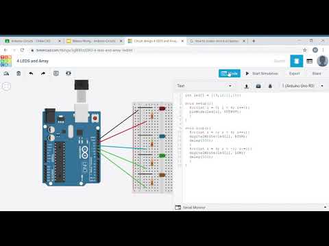 Circuit design 4 LEDS and Array Tinkercad Google Chrome 2020 08 24 09 ...
