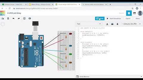 Circuit design 4 LEDS and Array   Tinkercad   Google Chrome 2020 08 24 09 42 02