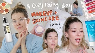 a rainy day favorites video 🌧 current skincare & makeup routine // vlog style bc it's 2022 not 2015