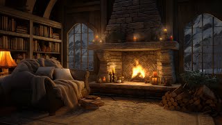 Hello Winter Cozy Cabin Ambience With Fireplace Sounds Blizzard Jazz For Relaxation 