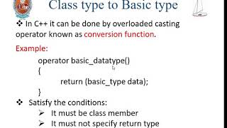 Assignment, Stream operator overloading and type conversion || OOPS || unit-1 || SRKREC || CSE ||