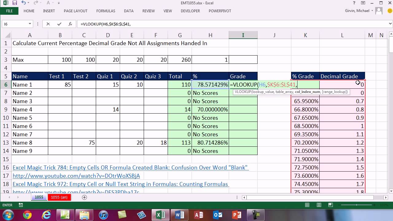 Excel Magic Trick 1055: Grading: Calculate Current ...