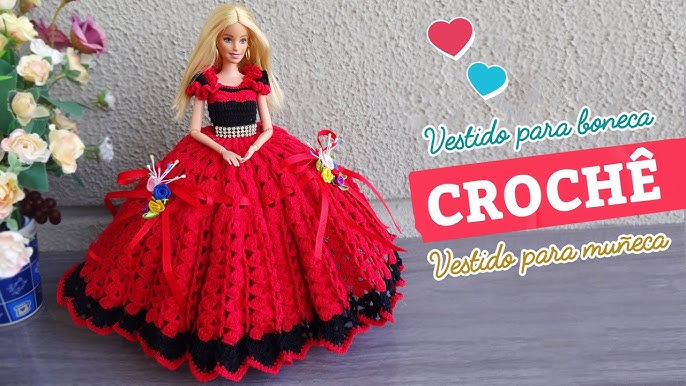 Crochet princess dress and hat for dolls (portuguese/spanish