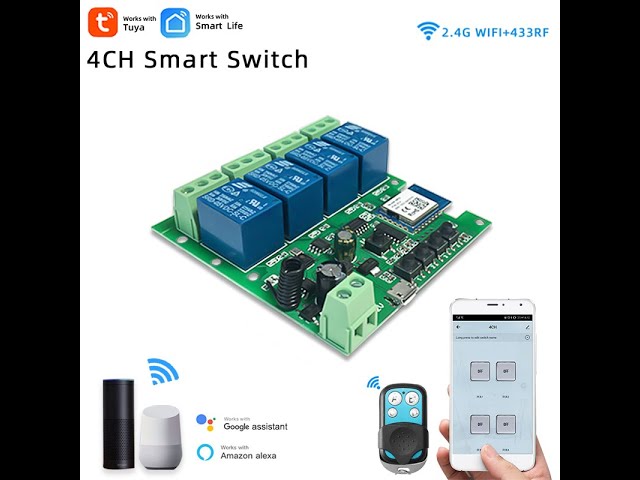 AllbeAI Tuya Smart Wifi Switch,4 channel DC 5V 12V 7-32V,inching/Self-lock/Inter lock class=