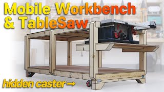 목공 테이블쏘 워크벤치 작업대_원터치 스토퍼 (스탠리 SM18 보쉬 10XC) / Mobile Workbench + Table saw  [DIY, WOODWORKS]