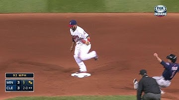 MIN@CLE: Aviles saves a run with diving stop