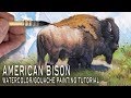 American Bison Watercolor Gouache Painting Tutorial