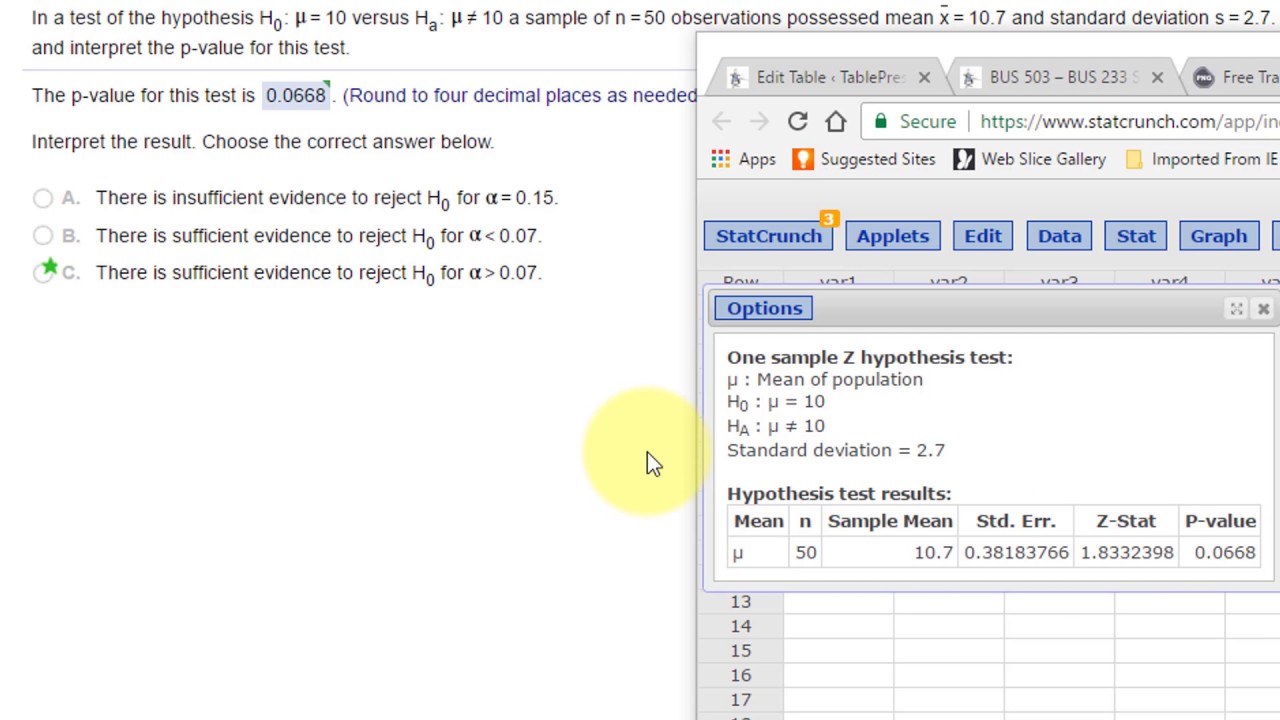 how to make a hypothesis test graph in statcrunch