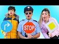 Jason learns traffic signs and safety on pretend play road with friends