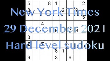 Sudoku solution – New York Times sudoku 29 December 2021 Hard level