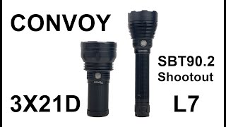 Convoy 3X21D vs L7 flashlight beamshot shootout