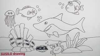 Menggambar PEMANDANGAN BAWAH LAUT Untuk Pemula || Easy Drawing CORAL REEFS For Beginner