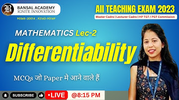 Lec-2 Differentiability  |  MATHS  | Master Cadre 2023 | Lecture Cadre | HP TGT PGT  BANSAL ACADEMY