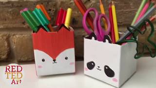 Fox Pen Pot - upcycled juice carton Desk Tidies (BONUS VIDEO)