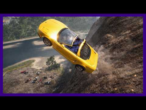 Launching ICONIC & UNIQUE Cars off Glacier View Cliff w/ Roll-Sled // BeamNG