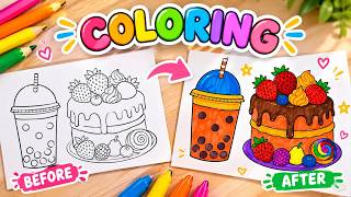 Information Coloring Delicious Desserts & Bubble Tea 🧋🍓 | Before & After Coloring News