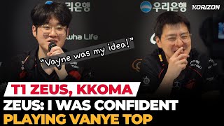 T1 beats DK 3-0! Zeus picks Top Vayne?! | T1 Press Conference | Ashley Kang