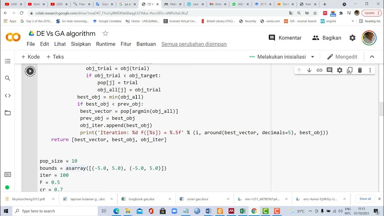 DE vs GAColab google Differential Evolution Algorithm YouTube