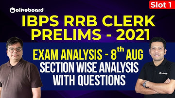 IBPS RRB Clerk Prelims Exam Analysis 2021 | RRB Clerk Exam Analysis | Shift - 1 (8 Aug 2021)