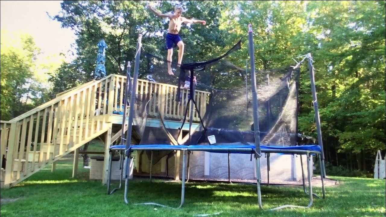 JUMPING OFF PORCH ONTO TRAMP(doubles) - YouTube