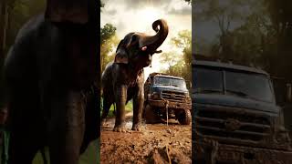 Elephant Helps Free Truck from Mud!” #ai #shorts  अविश्वसनीय एआई वीडियो: हाथी ने कीचड़ में  🐘🚚💪